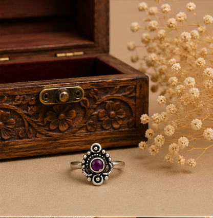 Antique Silver Purple Stone Beaded Toe Ring