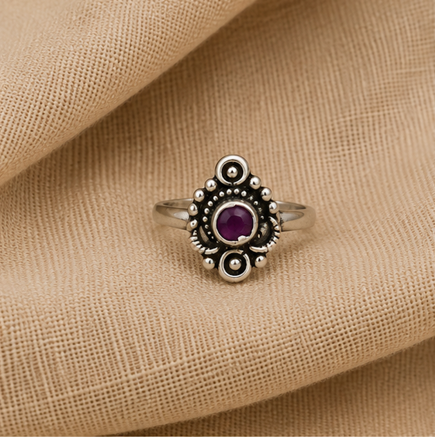 Antique Silver Purple Stone Beaded Toe Ring