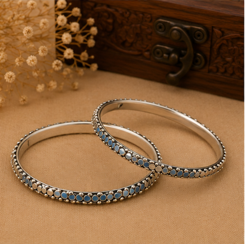 Antique Oxidized Silver Dot Border Bangles