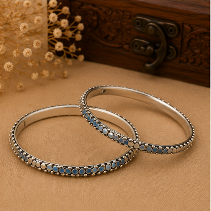 Antique Oxidized Silver Dot Border Bangles