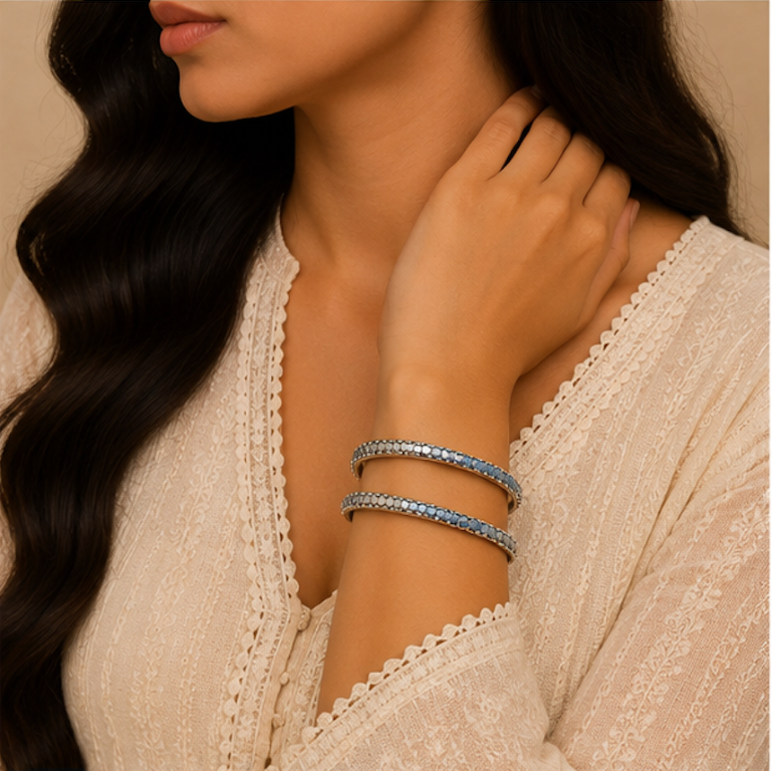 Antique Oxidized Silver Dot Border Bangles