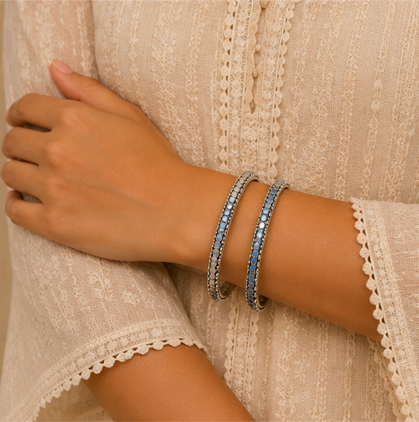 Antique Oxidized Silver Dot Border Bangles