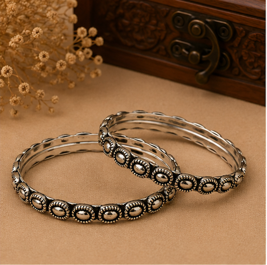 Antique Oxidized Silver Oval Motif Bangles
