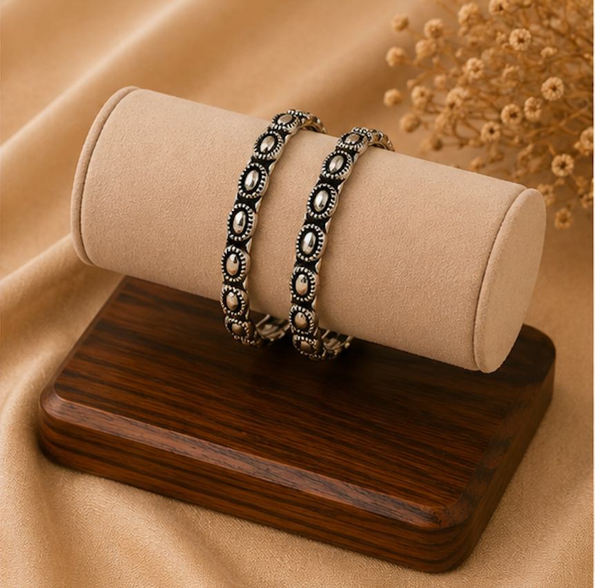 Antique Oxidized Silver Oval Motif Bangles