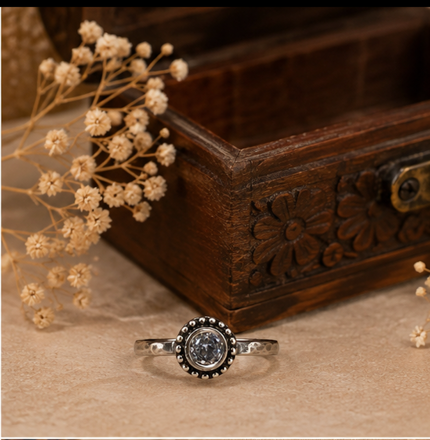 Antique Silver Round Stone Toe Ring – Classic Bichhiya