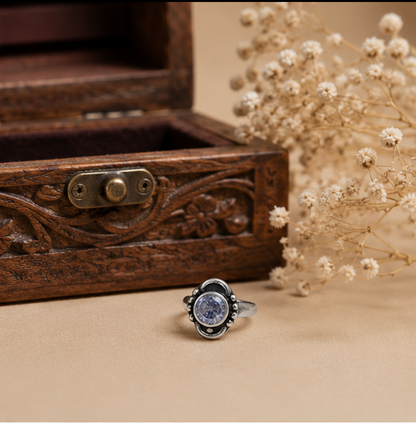 Antique Silver Blue Stone Floral Toe Ring