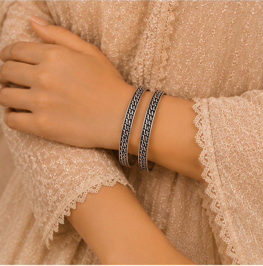 Heritage Wave Oxidized Silver Bangles