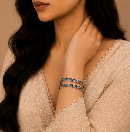 Heritage Wave Oxidized Silver Bangles
