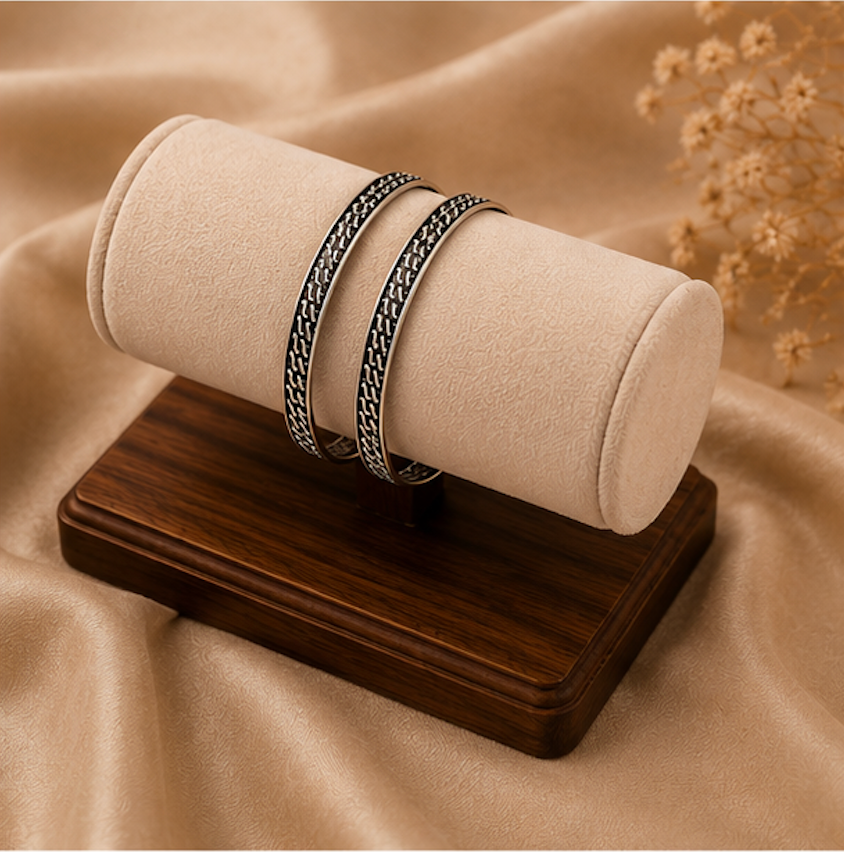 Heritage Wave Oxidized Silver Bangles