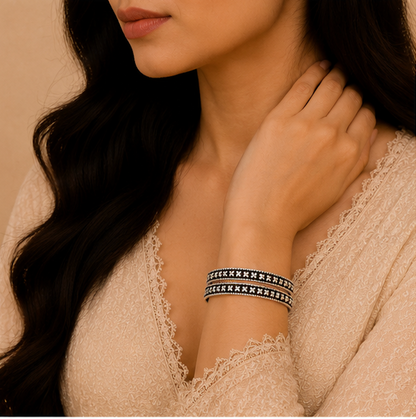 Heritage Floral Oxidized Silver Bangles