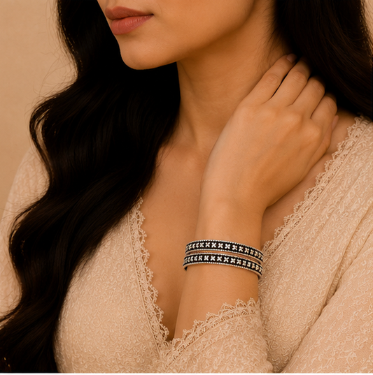 Heritage Floral Oxidized Silver Bangles