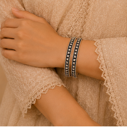 Heritage Floral Oxidized Silver Bangles
