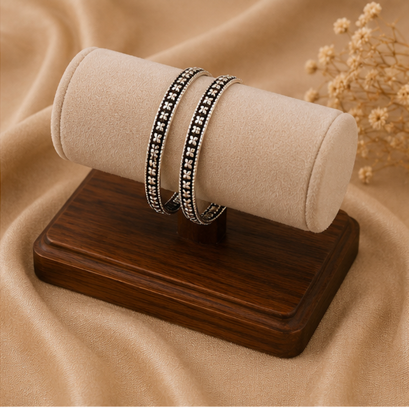 Heritage Floral Oxidized Silver Bangles