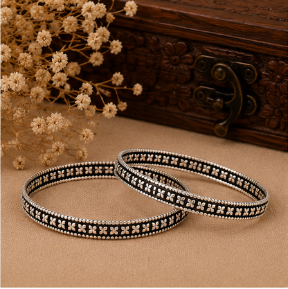 Heritage Floral Oxidized Silver Bangles