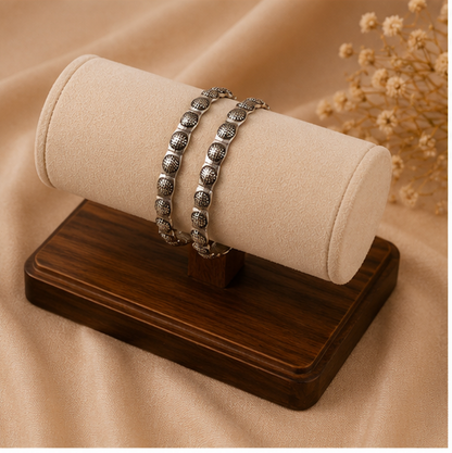 Antique Silver Double-Strand Textured Beaded Bangle