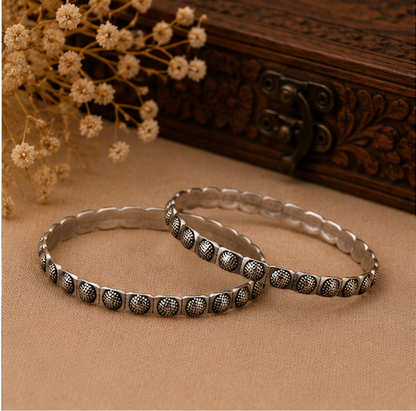 Antique Silver Double-Strand Textured Beaded Bangle