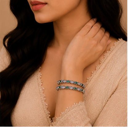 Emerald Grace Oxidized Silver Bangles
