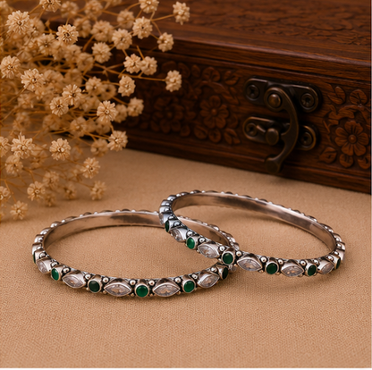 Emerald Grace Oxidized Silver Bangles