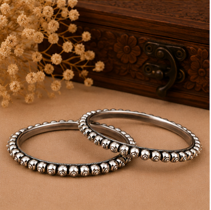 Classic Beaded Oxidized Silver Bangles