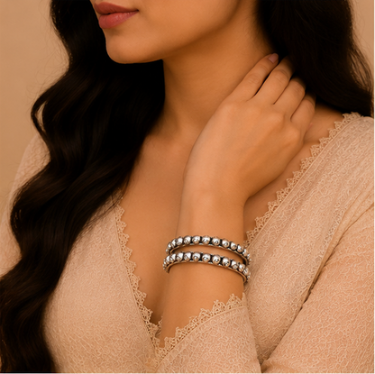 Classic Beaded Oxidized Silver Bangles