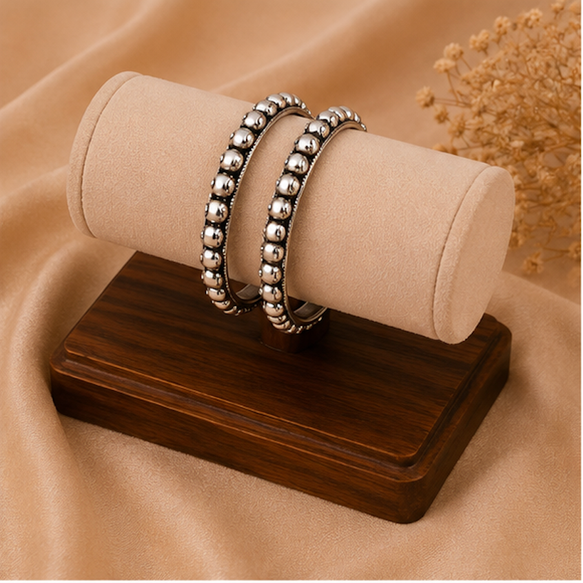 Classic Beaded Oxidized Silver Bangles