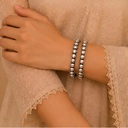 Classic Beaded Oxidized Silver Bangles