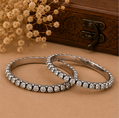 Crystal Radiance Oxidized Silver Bangles