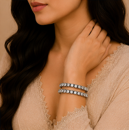 Crystal Radiance Oxidized Silver Bangles