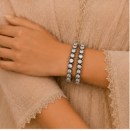 Crystal Radiance Oxidized Silver Bangles