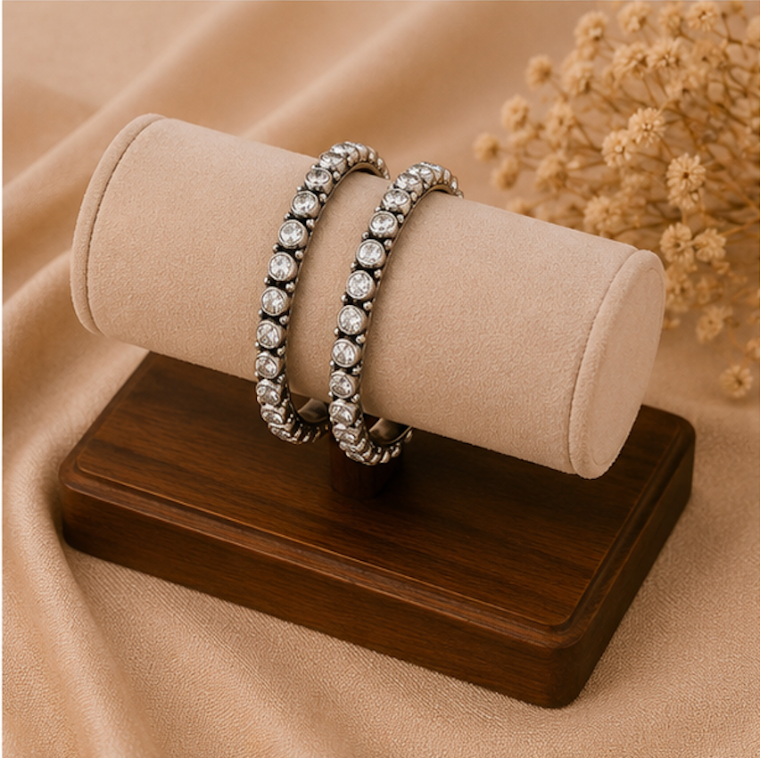 Crystal Radiance Oxidized Silver Bangles