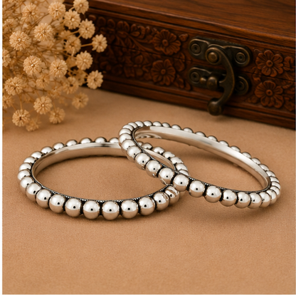 Classic Beaded Oxidized Silver Bangles