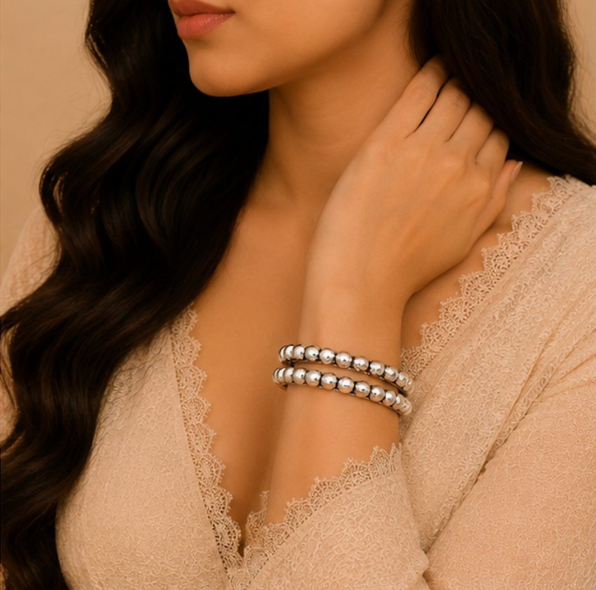 Classic Beaded Oxidized Silver Bangles