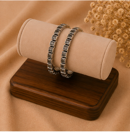 Midnight Square Crystal Oxidized Silver Bangles