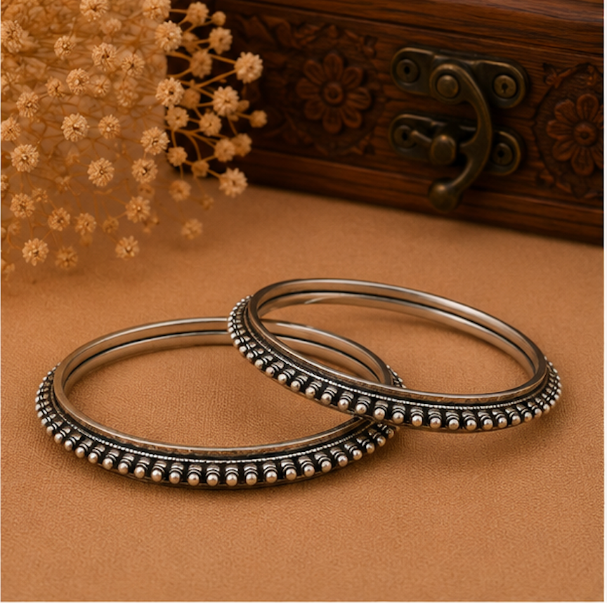 Heritage Beaded Oxidized Silver Bangles