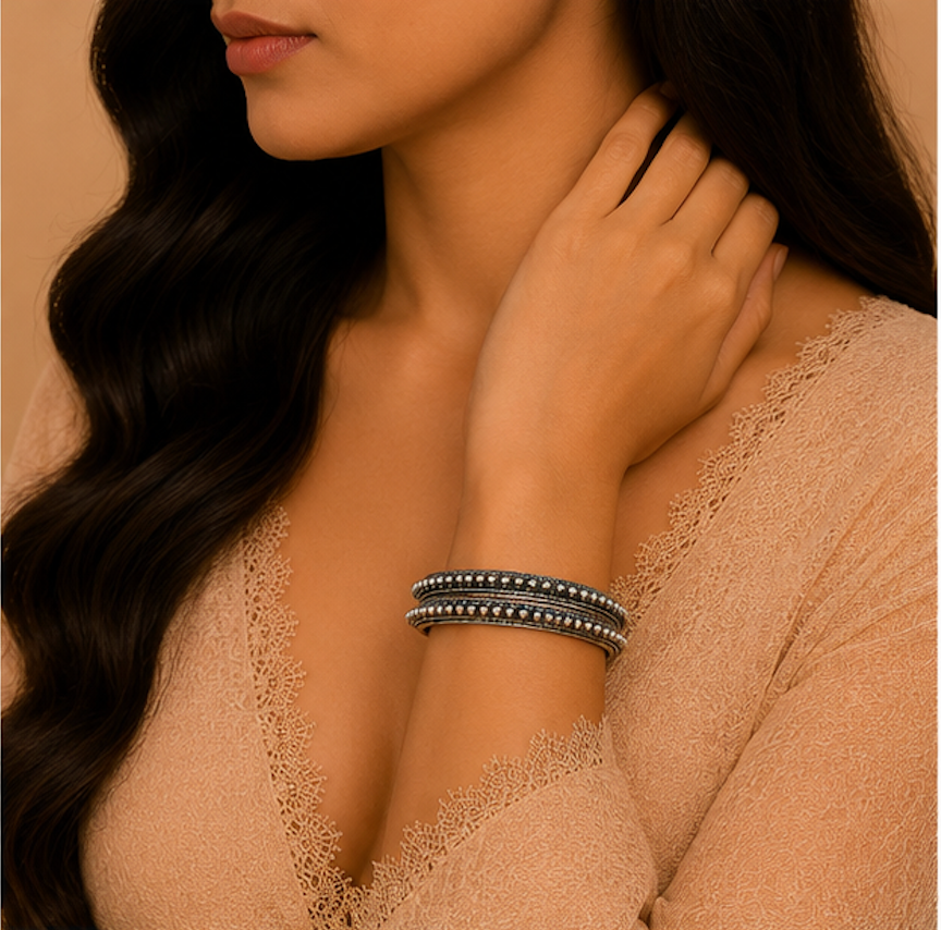 Heritage Beaded Oxidized Silver Bangles