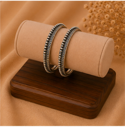 Heritage Beaded Oxidized Silver Bangles