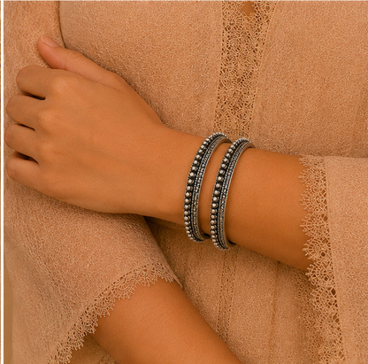 Heritage Beaded Oxidized Silver Bangles