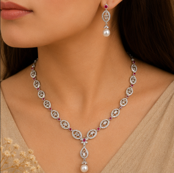 Royal Pearl Ruby Elegance Necklace Set