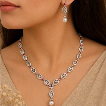 Royal Pearl Ruby Elegance Necklace Set