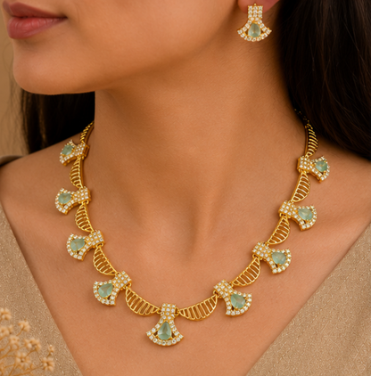 Mint Green Radiance Gold Necklace Set