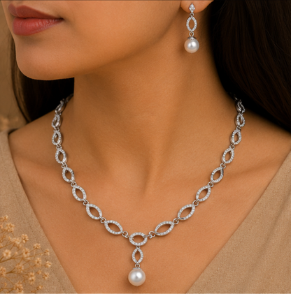 Elegant Pink Teardrop Diamond Necklace Set