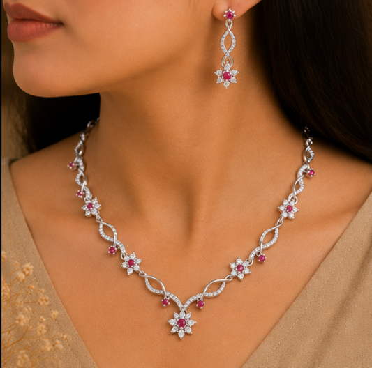 Floral Ruby Vine Necklace Set