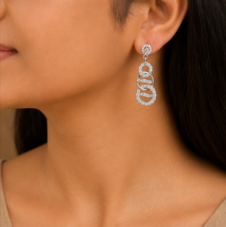 Elegant Triple Loop Diamond Drop Earrings