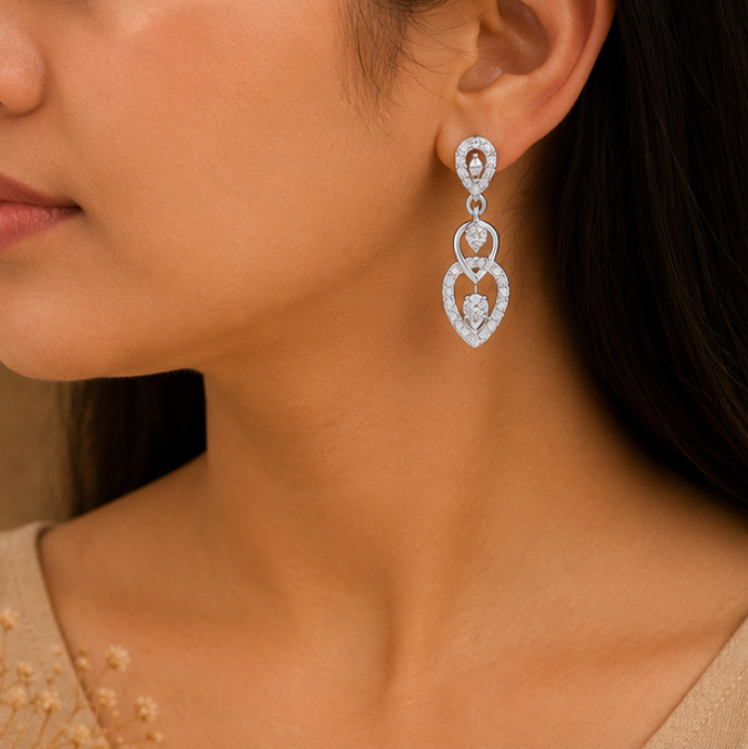 Elegant Interlocking Heart Diamond Drop Earrings