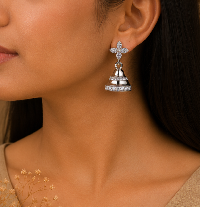 Elegant Floral Diamond Jhumka Earrings