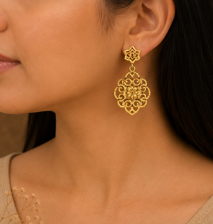 Royal Gold Filigree Floral Drop Earrings