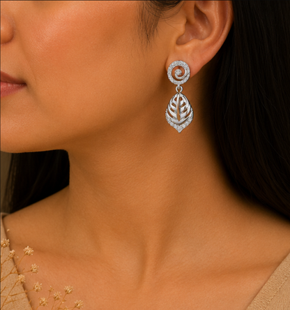 Elegant Silver Spiral Leaf Drop Earrings