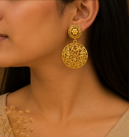 Royal Gold Floral Filigree Statement Earrings