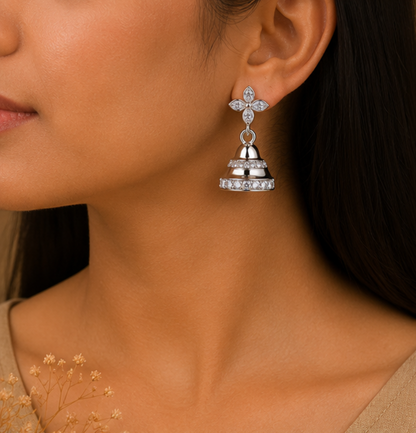 Elegant Silver Heart Jhumka Drop Earrings