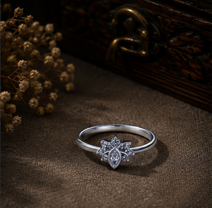 925 Sterling Silver Floral Rhodium Plated Ring